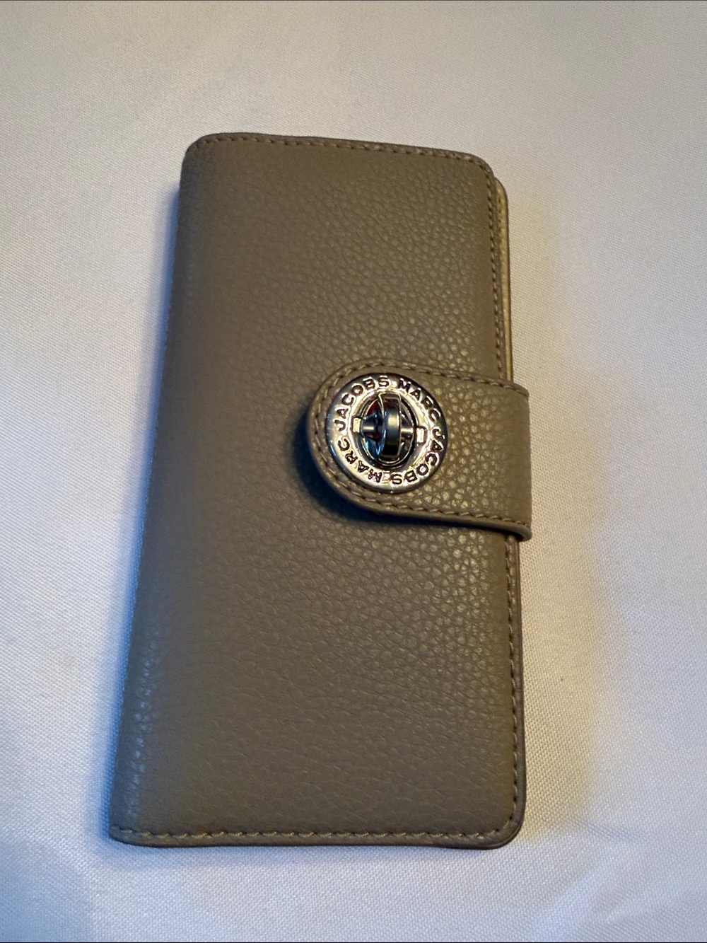 Marc Jacobs Taupe Pebbled Leather Wallet with Turnlock